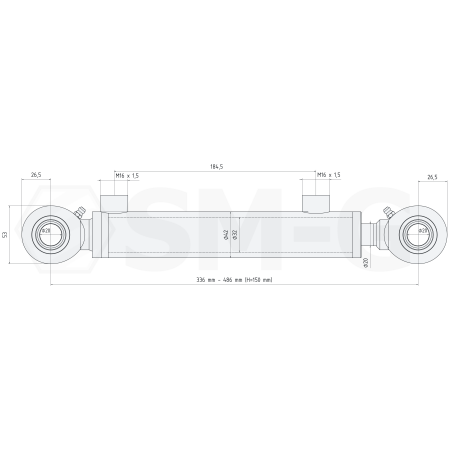 POLSKI CIENKI SIŁOWNIK HYDRAULICZNY 32x20 SKOK 150 L= 336 mm SKRAW-MET